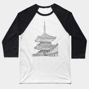 Black and White Japanese Landscape Sketch Baseball T-Shirt